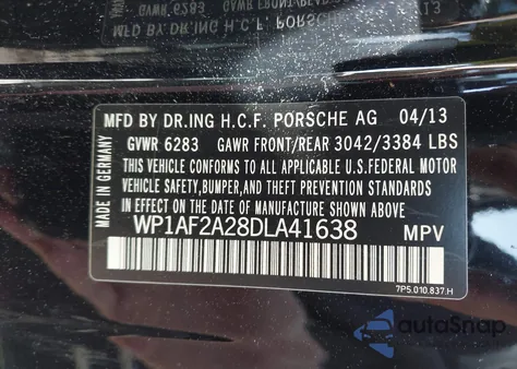 2013 Porsche Cayenne Diesel from USA, damaged, VIN WP1AF2A28DLA41638